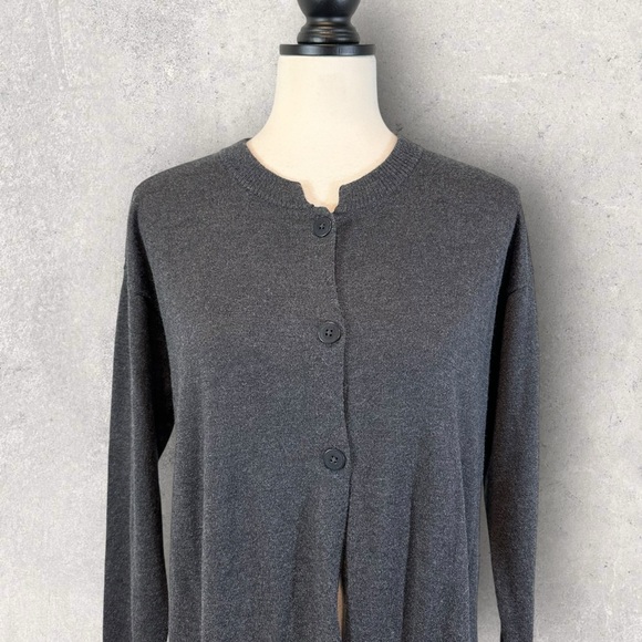 J. Jill Gray Cardigan Sweater Longline Duster Wool Blend Long Sleeve M - Picture 3 of 13